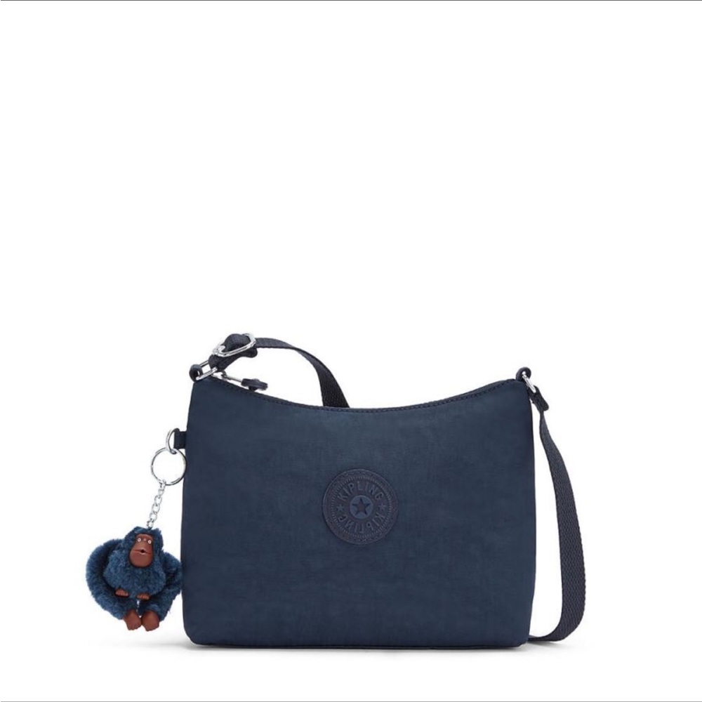 KIPLING Gael Curved Crossbody, Navy Blue with Red monkey keychain